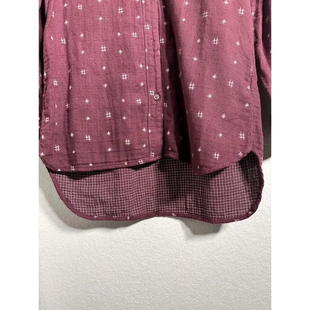 Madewell Women’s Burgundy Geometric Collared Button-Up Long Sleeve Shirt XS